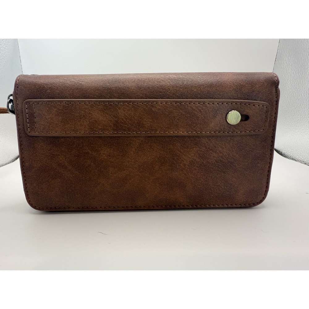 Brown Faux Leather Wallet Crossbody Purse with Wristlet Strap & Card Slots